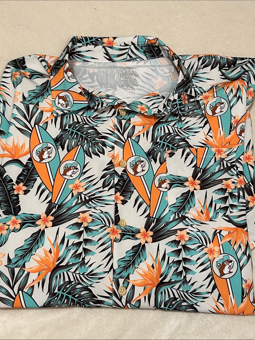 Bucees Mens 3XL Hawaiian Shirt Short Sleeve Tropical Surfboard Poly Spandex